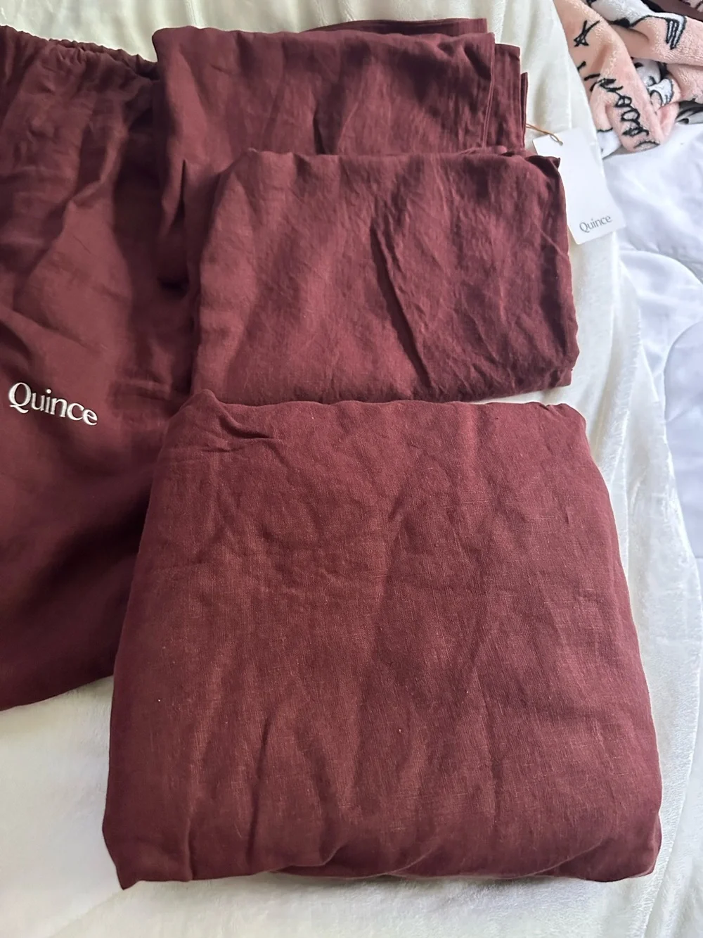 Quince European Linen Fitted Sheet Set- cal king- burgundy